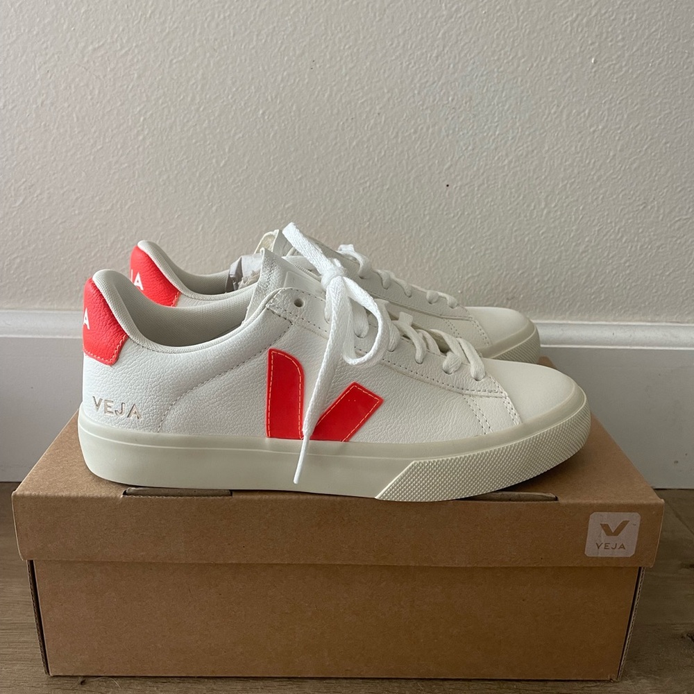 Veja Campo Chromefree Sneakers with White and Coral Accents